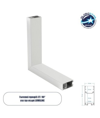 GLOBOSTAR® ALP-CORNER-SIDE90 LUMILINE 61766 Επιφανειακό - Κρεμαστό Προφίλ Αλουμινίου Γωνία με Λευκό Γαλακτερό Πατητό Κάλυμμα για Ταινίες LED IP20 - Λευκό Ματ - Μ30 x Π3.5 x Υ7cm